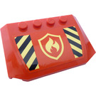LEGO Rood Wig 4 x 6 Gebogen met Brand logo en Geel en Zwart Danger Strepen Sticker (52031)