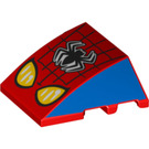 LEGO Red Wedge Curved 3 x 4 Triple with Yellow spiderman Eyes with web and spider (64225 / 74383)