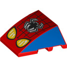 LEGO Rood Wig Gebogen 3 x 4 Drievoudig met Geel spiderman Ogen met web en Spin (64225 / 74383)