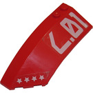 LEGO Red Wedge Curved 3 x 8 x 2 Left with Stars and 'L.01' Sticker (41750)