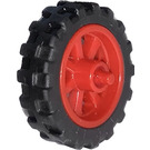 LEGO Red Wheel Rim Ø14.6 x 6 with Spokes and Stub Axles with Tire Ø 20.9 X 5.8  Offset Tread