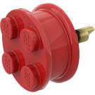 LEGO rot Rad mit Bolzen (Mit inneren Seitenstützen und gekerbter Achse)