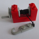 LEGO Red Winch 2 x 4 x 2 with Light Grey Drum with String and Light Grey Hook