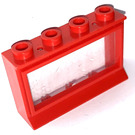 LEGO Rød Vindu 1 x 4 x 2 Classic med Fixed Glass og Lang karm