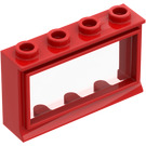 LEGO Rood Venster 1 x 4 x 2 Classic met Fixed Glas en korte dorpel