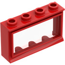 LEGO Rød Vindu 1 x 4 x 2 Classic med Fixed Glass og kort terskel