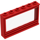 LEGO Červená Okno 1 x 6 x 3 s dutými kolíky a pevným sklem