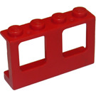 LEGO Rød Vindusramme 1 x 4 x 2 med solide knotter (4863)