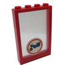 LEGO Red Window Frame 1 x 4 x 5 with Fixed Glass with Motorcycle and Red Circle Sticker