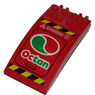 LEGO Rood Voorruit 4 x 8 x 2 Gebogen Scharnier met Octan logo en Zwart/Geel warning Strepen Sticker (46413)