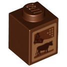 LEGO Rötlich-braun Backstein 1 x 1 mit Cocoa Carton (Cow und Chocolate) (3005 / 21662)