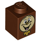 LEGO Reddish Brown Brick 1 x 1 with Cogsworth Face (3005 / 61074)