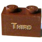 LEGO Reddish Brown Brick 1 x 2 with 'THIRD' Sticker with Bottom Tube (3004)