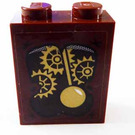LEGO Reddish Brown Brick 1 x 2 x 2 with Gold Gears and Pendulum Sticker with Inside Stud Holder (3245)