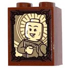 LEGO Reddish Brown Brick 1 x 2 x 2 with Picture of Wong Sticker with Inside Stud Holder (3245)