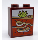 LEGO Reddish Brown Brick 1 x 2 x 2 with Water Lily and Ant Gallery Sticker with Inside Stud Holder (3245)