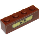 LEGO Rötlich-braun Backstein 1 x 4 mit "N.S." Aufkleber (3010)