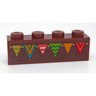 LEGO Brun rougeâtre Brique 1 x 4 avec Pennant Banner Autocollant (3010)