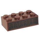 LEGO Rötlich-braun Backstein 2 x 4 mit Carvings Aufkleber (3001)