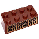 LEGO Rötlich-braun Backstein 2 x 4 mit Wood ornaments Aufkleber (3001)