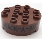 LEGO Reddish Brown Brick 4 x 4 Round with Holes with "WHACK-A-BAT" Text Sticker (6222)