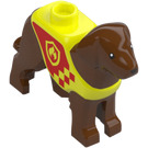 LEGO Rötliches Braun Hund mit Vibrant Gelb Weste mit Rot und Feuer Logo (105774)