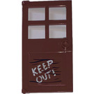 LEGO Reddish Brown Door 1 x 4 x 6 with 4 Panes and Stud Handle with Keep Out! Sticker (60623)