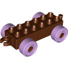 LEGO Reddish Brown Duplo Car Chassis 2 x 6 with Lavendar Wheels (2312 / 14639)
