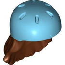 LEGO Rötlich-braun Haar mit Medium Azure Helm (2137)