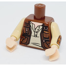 LEGO Rudo brązowy Minifigurka Tułów Kamizelka z 4 Pockets z Golden Zippers over Opalenizna Koszula (Owen Grady) (973)