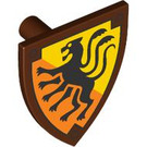 LEGO Roodachtig Bruin Minifigure Schild met Zwart Lion Aan Geel en Oranje (3846 / 107315)