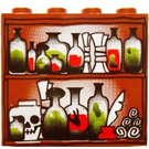 LEGO Reddish Brown Panel 1 x 4 x 3 with Vials and Potions and Skeleton Head Pattern without Side Supports, Hollow Studs (4215 / 50445)