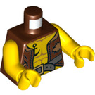 LEGO Rötliches Braun Pirat mit Open Weste, Weiß Bandana und Anker Tattoo Minifigur Torso (973 / 76382)