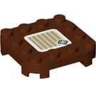 LEGO Rötlich-braun Platte 4 x 4 x 0.7 mit Abgerundete Ecken und Empty Middle mit Streifen mit grey rectangle symbol (66792 / 77770)