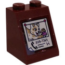 LEGO Roodachtig Bruin Helling 2 x 2 x 2 (65°) met Lost Kat 528-7365 Poster Sticker met buis aan de onderzijde (3678)