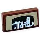 LEGO Reddish Brown Tile 1 x 2 with Landscape with Aqueduct Sticker with Groove (3069)