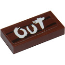 LEGO Roodachtig Bruin Tegel 1 x 2 met "OUT" Aan Wood Effect Sticker met groef (3069)