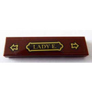 LEGO Reddish Brown Tile 1 x 4 with Gold 'LADY E.' and Two Opposite Arrows Sticker (2431)