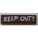 LEGO Reddish Brown Tile 1 x 4 with 'KEEP OUT!' (worn) Sticker (2431)