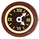 LEGO Reddish Brown Tile 2 x 2 Round with Antique Clock Sticker with Bottom Stud Holder (14769)