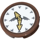 LEGO Reddish Brown Tile 2 x 2 Round with Clock Face with Hands and Wings Sticker with Bottom Stud Holder (14769)