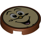 LEGO Reddish Brown Tile 2 x 2 Round with Cogsworth Face with Bottom Stud Holder (14769 / 38620)