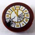 LEGO Reddish Brown Tile 2 x 2 Round with Gold Clock and Black Spider and Web Sticker with Bottom Stud Holder (14769)