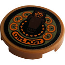 LEGO Reddish Brown Tile 2 x 2 Round with Owl, Sign, 'OWL POST' Sticker with Bottom Stud Holder (14769)