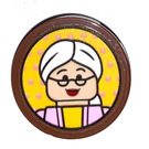LEGO Brun rougeâtre Tuile 2 x 2 Rond avec Picture of old Woman (Ellie) Autocollant avec porte-goujon inférieur (14769)