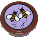 LEGO Reddish Brown Tile 2 x 2 Round with two bees Sticker with Bottom Stud Holder (14769)