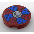 LEGO Reddish Brown Tile 2 x 2 Round with Viking Shield Blue / Dark Red and Wood Grain Sticker with Bottom Stud Holder (14769)