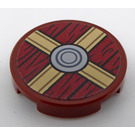 LEGO Reddish Brown Tile 2 x 2 Round with Viking Shield Tan / Dark Red and Wood Grain Sticker with Bottom Stud Holder (14769)