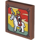 LEGO Reddish Brown Tile 2 x 2 with King on Horseback Sticker with Groove (3068)