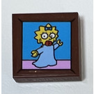 LEGO Reddish Brown Tile 2 x 2 with Portrait of Maggie Simpson Sticker with Groove (3068)